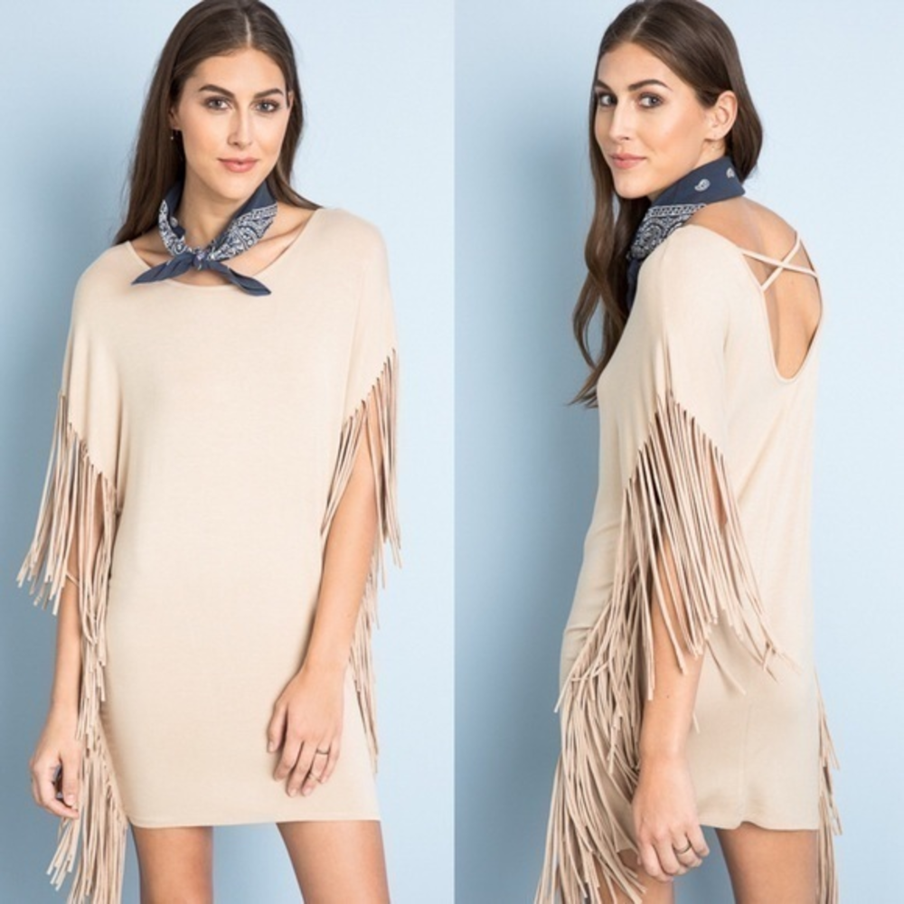 CREAM TUNIC‎ BOHO LOOSE FRINGE  Harvest Hymn  DRESS Size LARGE